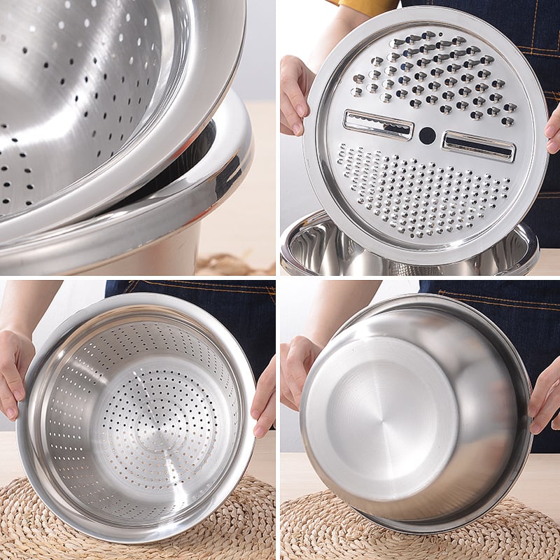 🎉 Oferta 2026 · Conjunto de cocina 3 en 1 de acero inoxidable · Rallador · Escurridor y bol