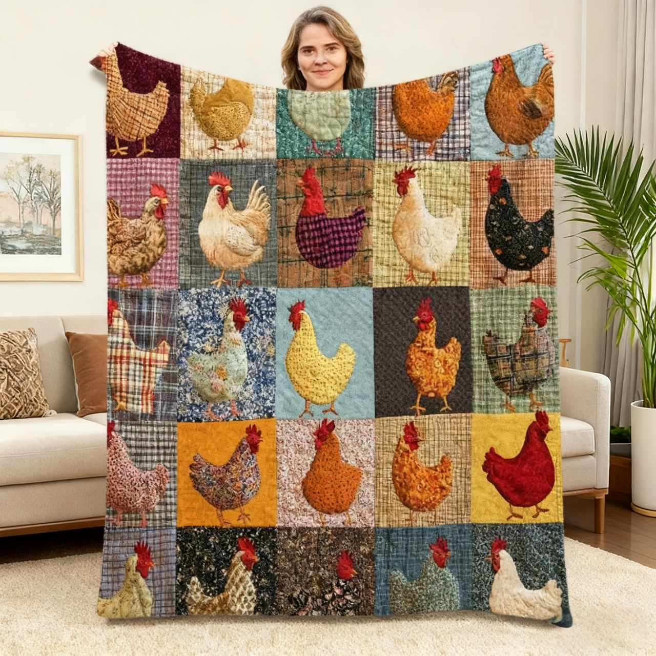 ⏳🔥¡50 % DE DESCUENTO POR TIEMPO LIMITADO! ⏰ 🎁🎄 🐔 Manta de Franela Vintage con Estampado de Gallina
