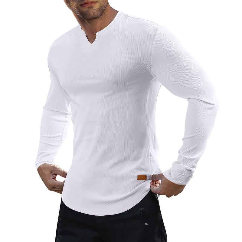 💗PROMOCIÓN DEL ÚLTIMO DÍA - 54% DE DESCUENTO Cuello en V Longline Canalé Camisetas Manga Larga Gimnasio Entrenamiento Atlético Ropa de Hombre Tops