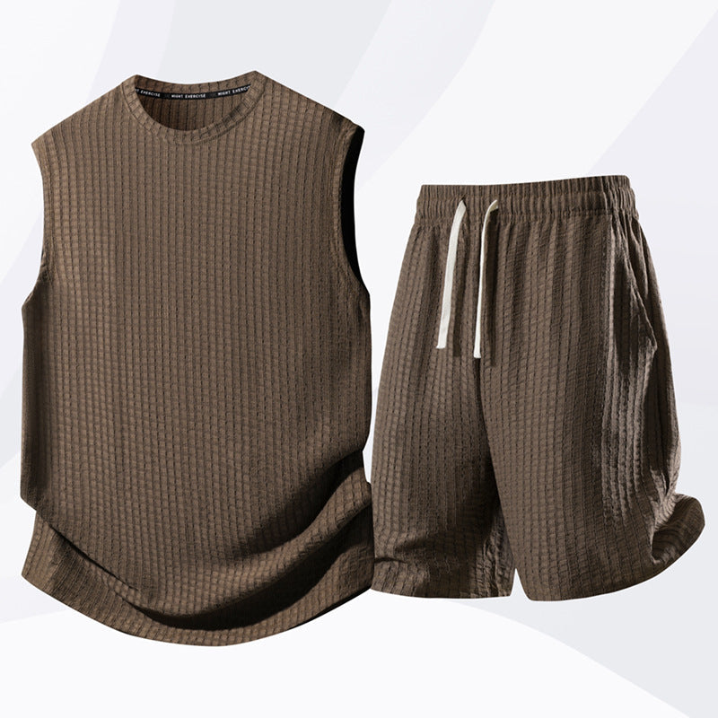 Set de camiseta de tirantes y pantalones cortos deportivos casuales para hombre