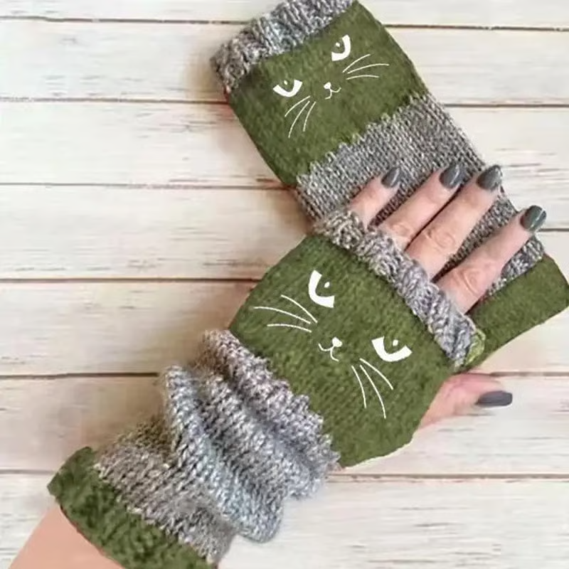 🎁COMPRA 1 Y LLÉVATE 1 GRATIS🐱Guantes Tejidos Sin Dedos con Motivo de Gato