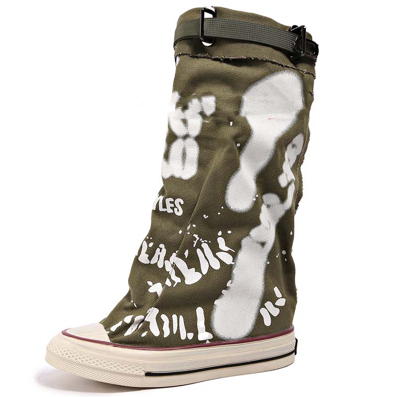 Botas retro de lona para mujer, planas y holgadas, media caña