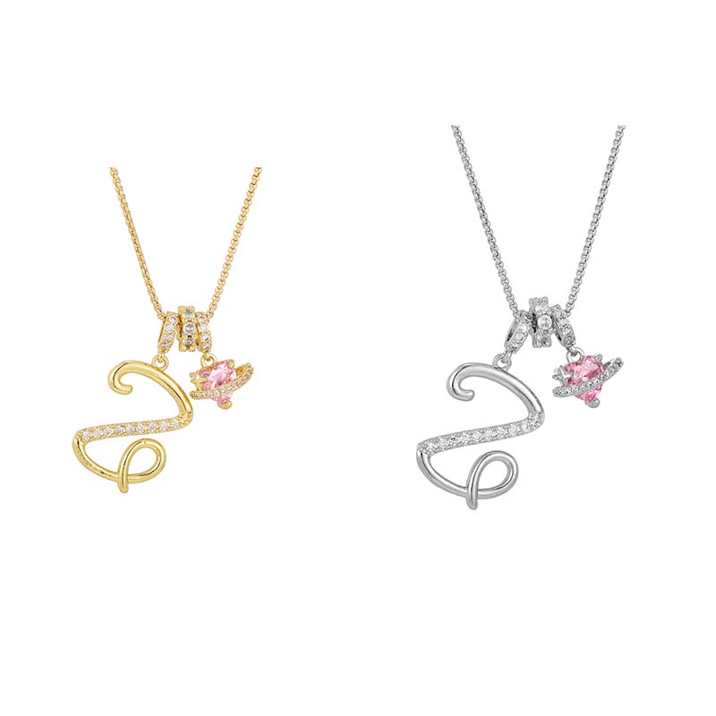 Collar con Dijes de Letra Inicial y Corazón Rosa