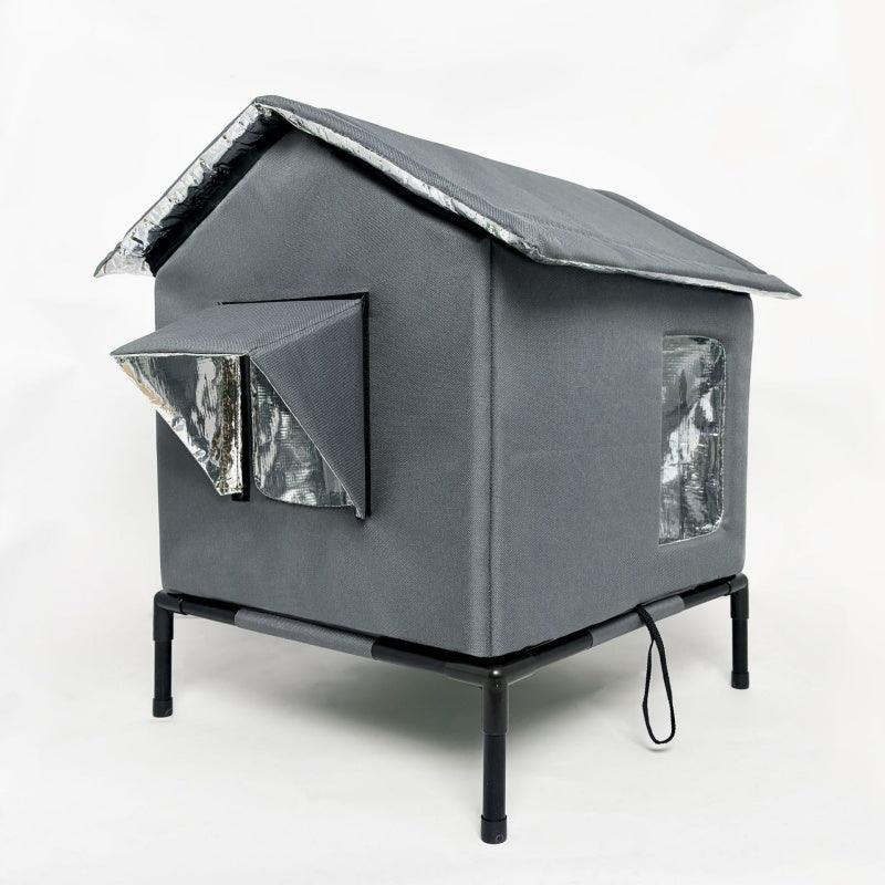 ⏳ ¡50% DE DESCUENTO por tiempo limitado! ⏰ Casa para Gatos Exterior Elevada para Todo Clima – Tela Oxford Impermeable· Forro Térmico de Aluminio y Diseño Plegable 🐈🏠🌧️