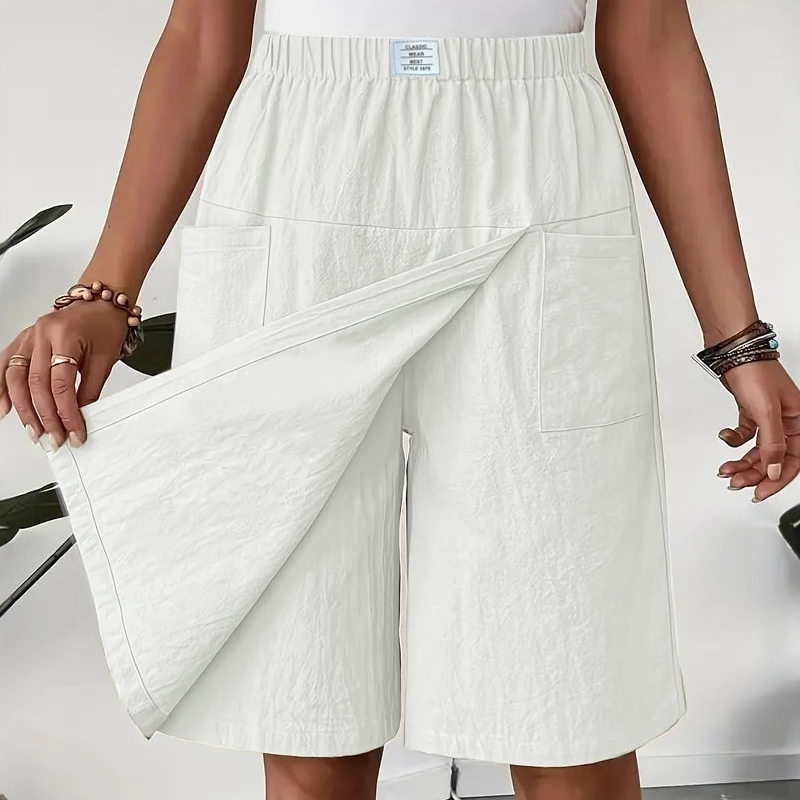 Falda-pantalón cruzada informal de cintura elástica para mujer