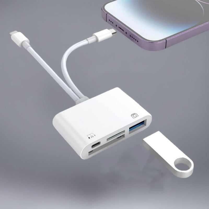 ⏳🔥¡50 % DE DESCUENTO POR TIEMPO LIMITADO! ⏰ 🛒 Lector de Tarjetas de Memoria 3 en 1 para Móvil y Tablet – USB-C, Lightning, USB-A – Plug & Play para iPhone, Android, PC y Mac 📱