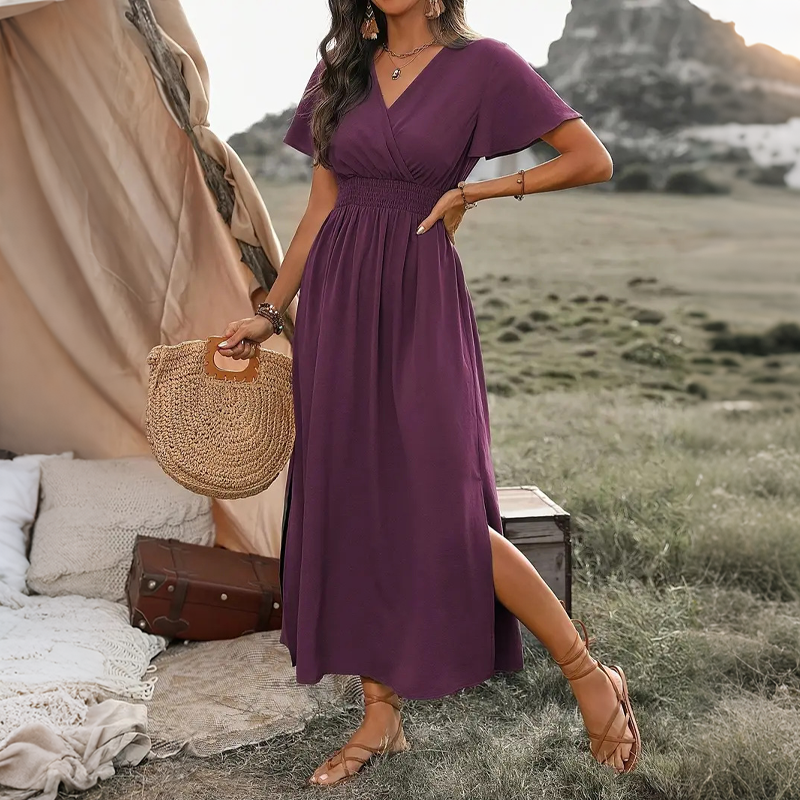 Vestido Maxi de Verano para Mujer con Escote en V y Abertura Lateral