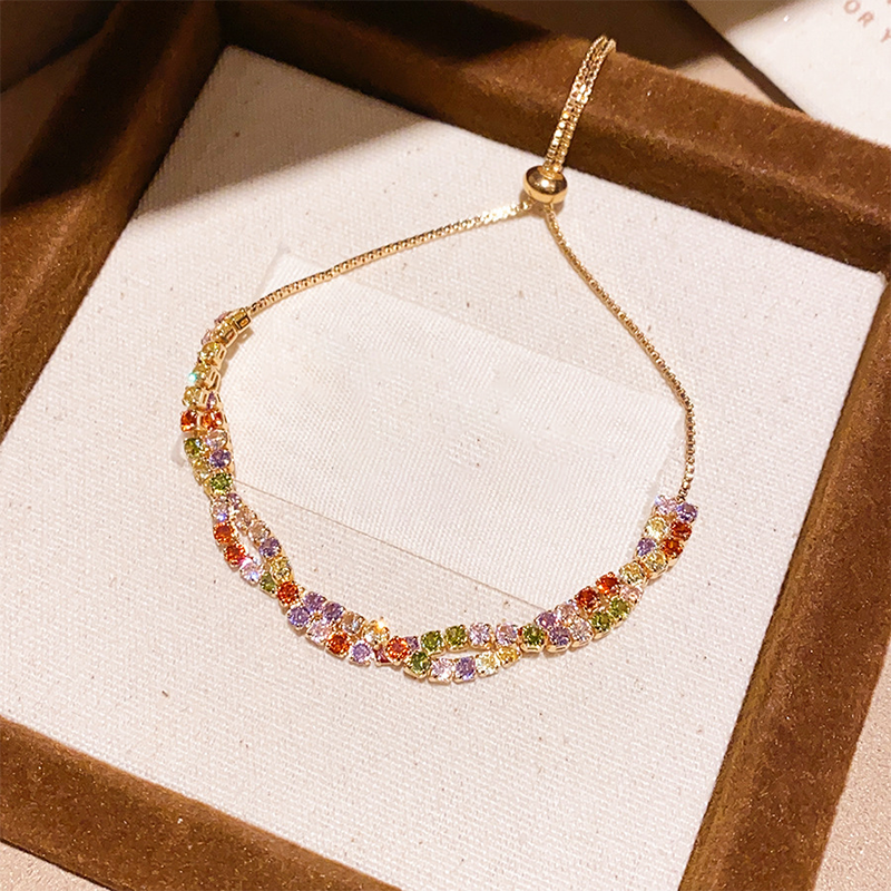 ⏳Limited-time 50% off⏰Retro Crossover Twisted Multicolor Zircon Adjustable Bracelet for Women🎨💎