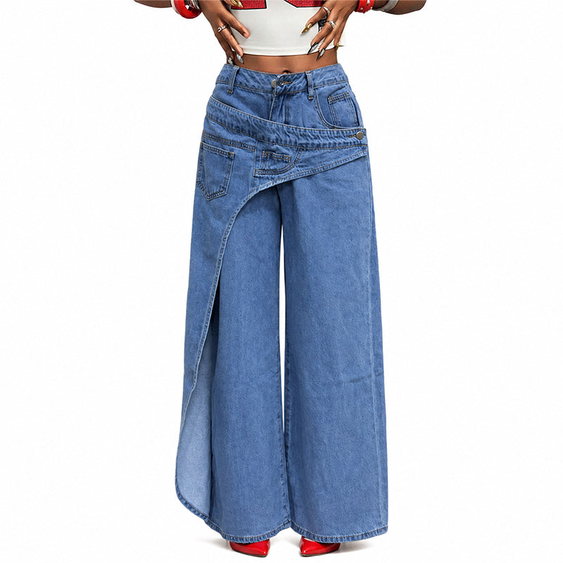 Jeans de Pierna Ancha con Cintura Asimétrica para Mujer