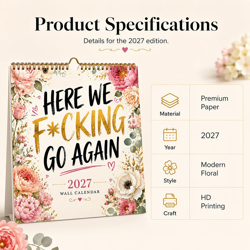 📅 PROMO FLASH 50% DE RÉDUCTION ! 😂 Calendrier Mural Sarcastique 2027 – Aquarelles Florales + Citations Pleines d’Esprit, Papier Résistant, Anti-Décoloration, 200g, Idéal Cadeau Bureau/Maison 🏆