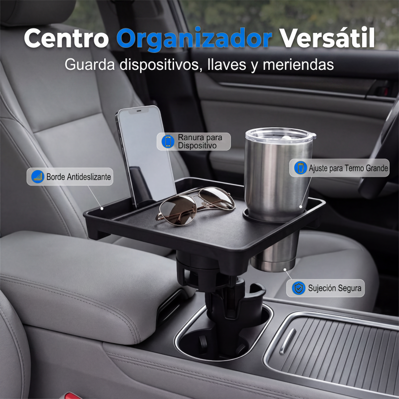 Extensor de portavasos para coche con bandeja