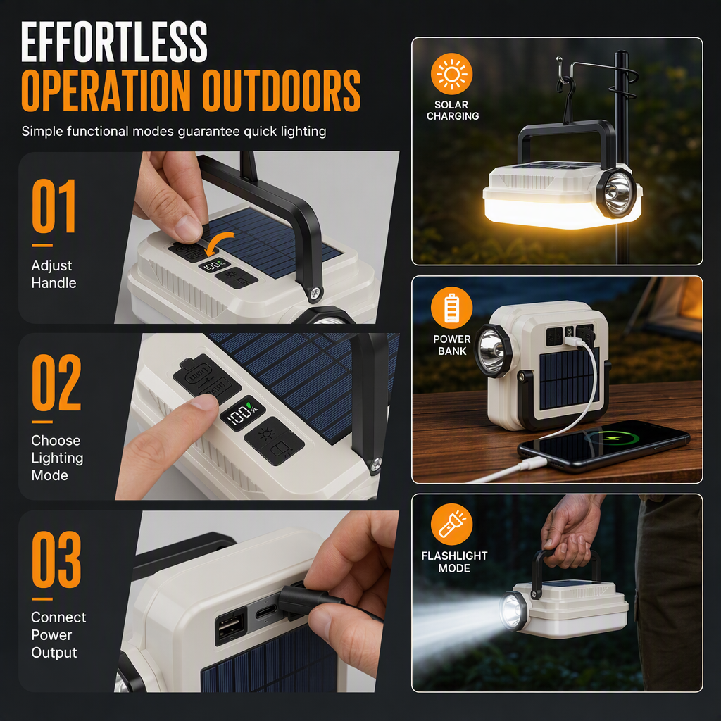🏕️ ¡50% DE DESCUENTO POR TIEMPO LIMITADO! ☀️ Linterna de camping LED recargable con energía solar - Resistente a la intemperie, portátil, multiusos ✨