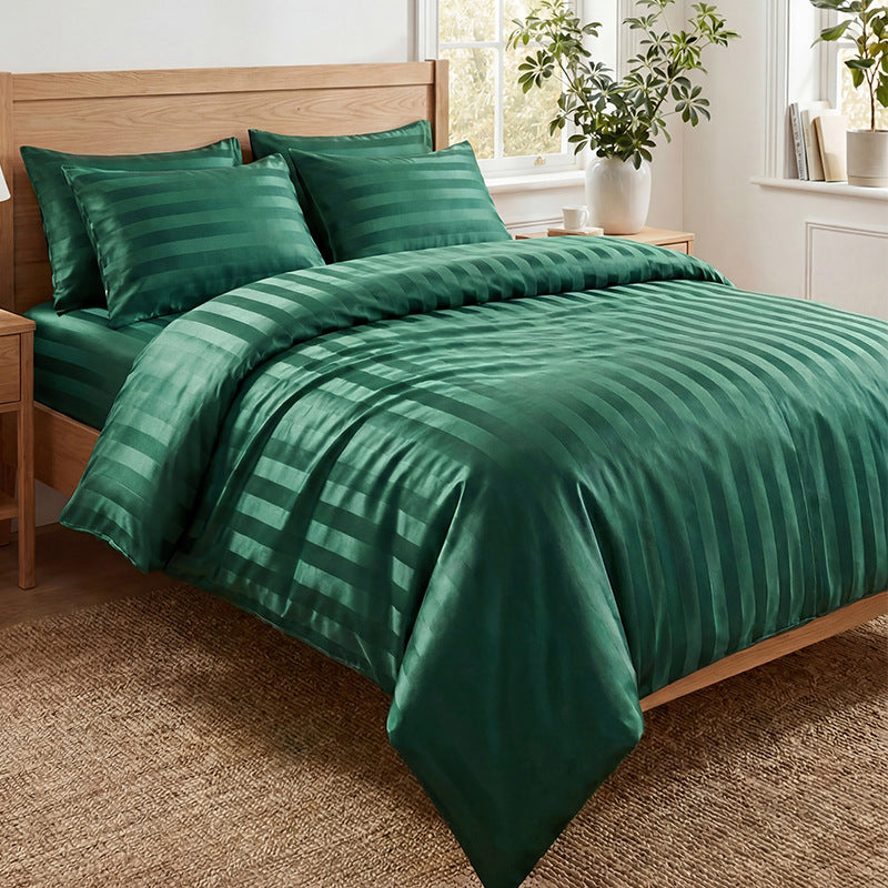 🛏️¡50% DE DESCUENTO POR TIEMPO LIMITADO! ✨Juego de Cama a Rayas Satinadas Estilo Hotel — Tela de 120g, Lazos Interiores, 7 Colores✨