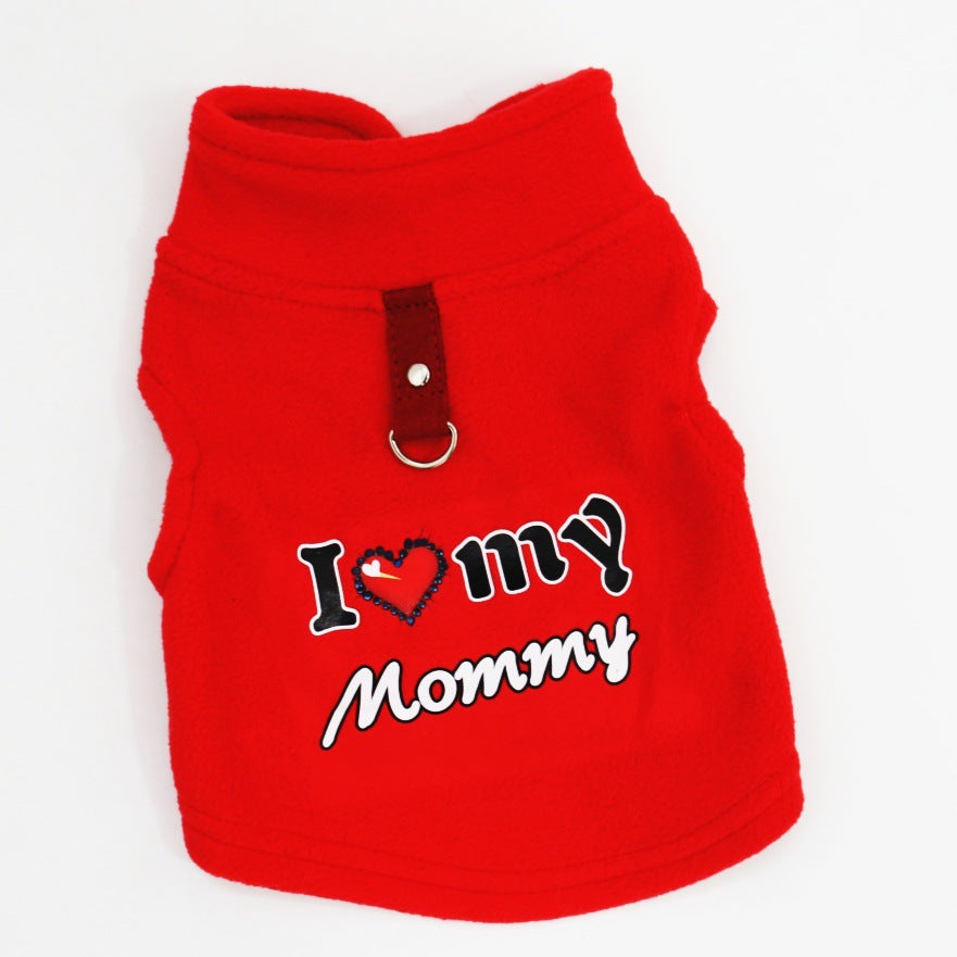 📢📢¡50% DE DESCUENTO! ⏰Chaleco Cálido para Mascotas con Anillo para Correa — Diseño “Love Dad & Mom”❄️