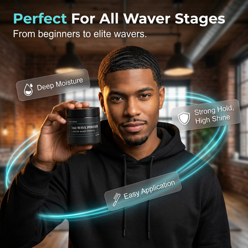 🌊 50% dto. Pomada para ondas 360 – fórmula a base de agua, fijación media duradera y brillo intenso. ¡Define tus waves sin residuo grasoso y con hidratación profunda! ✨💪