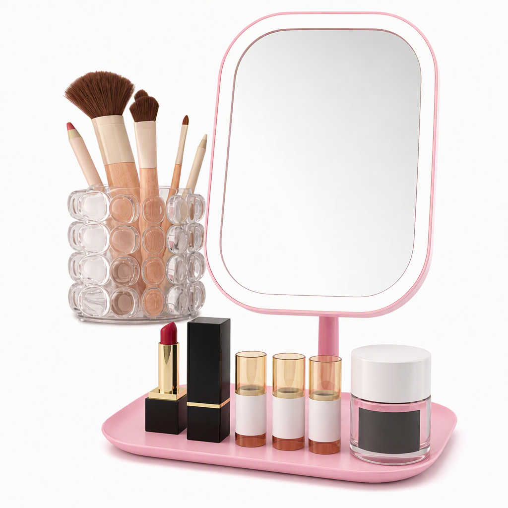 🌸 ¡50% DE DESCUENTO AHORA! 🌸 Espejo de maquillaje portátil de escritorio con luz LED – Espejo compacto para tocador y dormitorio