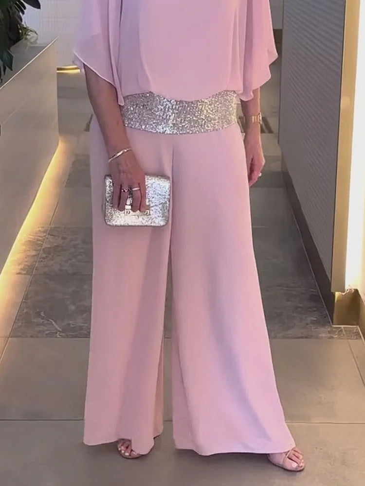 Elegante conjunto de dos piezas Colorblock con lentejuelas