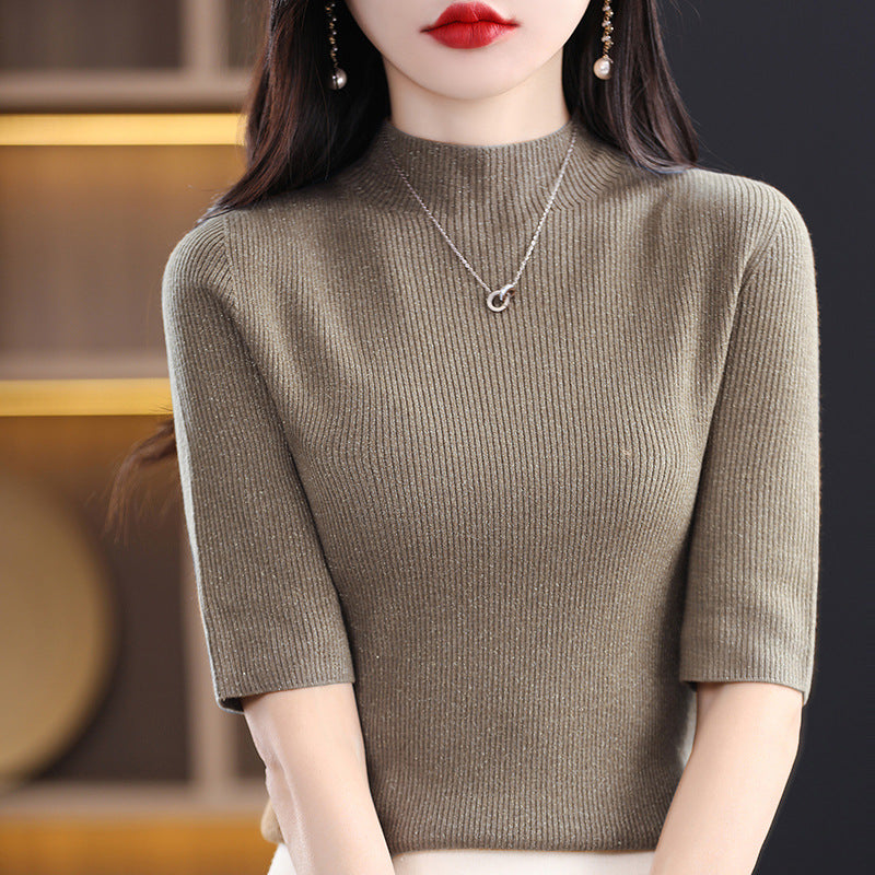 Jersey de cuello alto de media manga para mujer