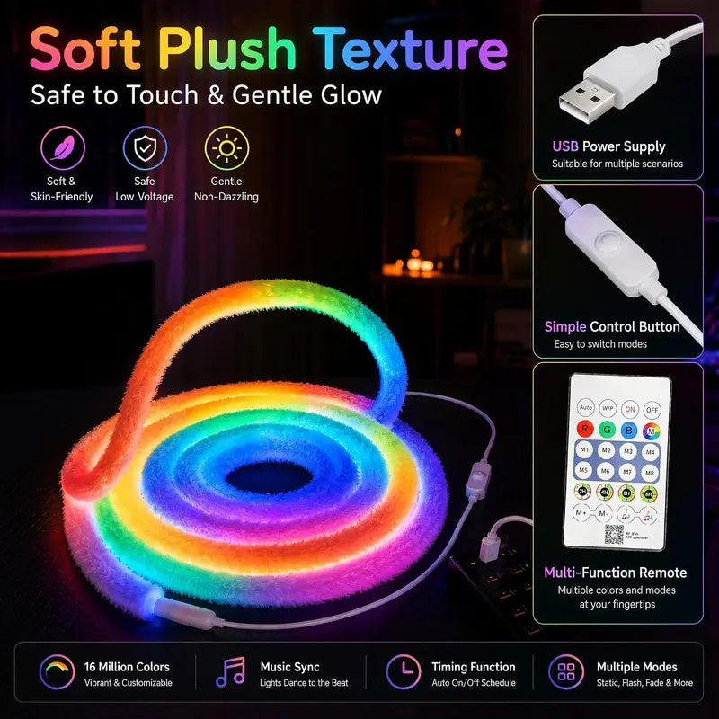 ✨ Save 50%! 🌟 Faux Fur Neon Light Strip – 360° all-round glow ✨