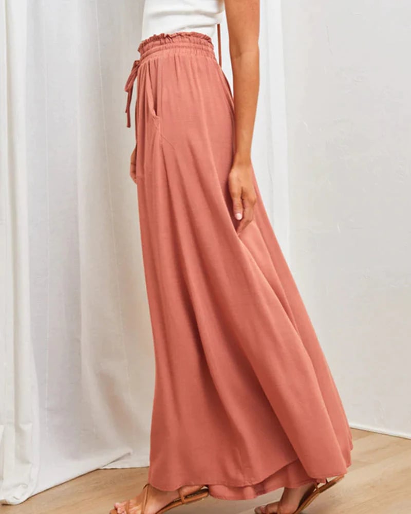 🌞Pantalones de pierna ancha y cintura alta de color liso