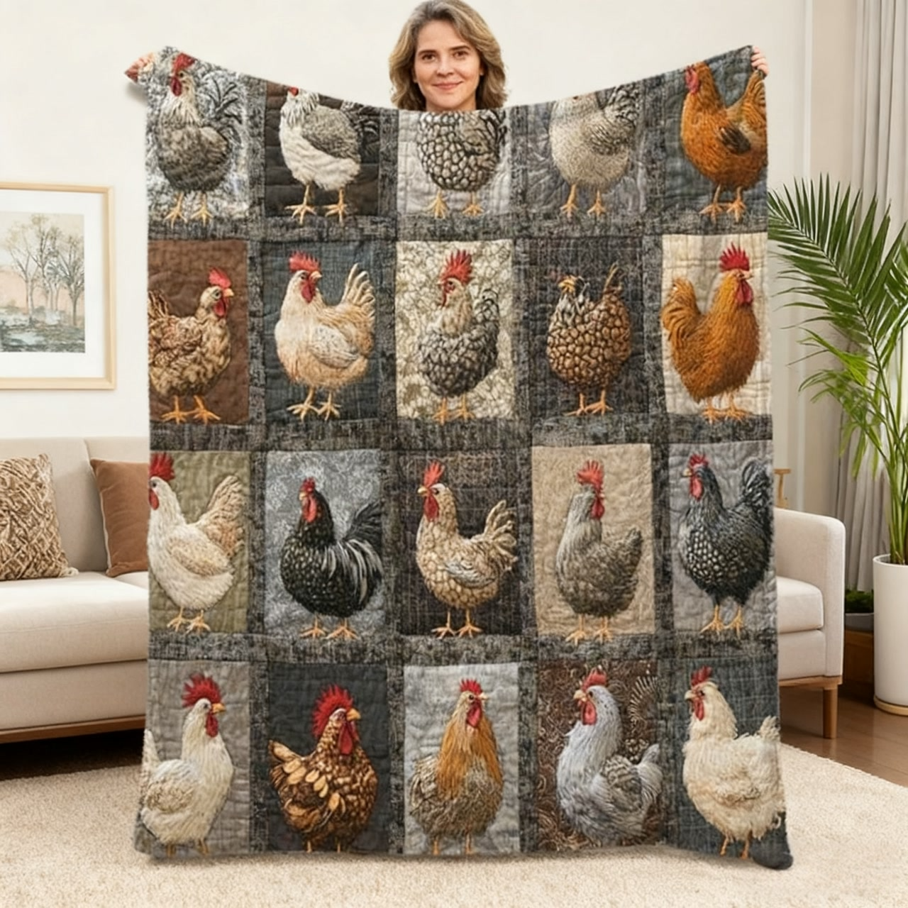 ⏳🔥¡50 % DE DESCUENTO POR TIEMPO LIMITADO! ⏰ 🎁🎄 🐔 Manta de Franela Vintage con Estampado de Gallina