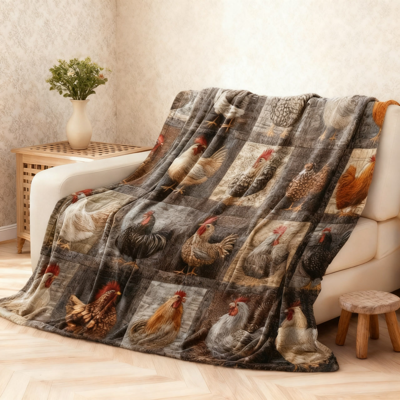 ⏳🔥¡50 % DE DESCUENTO POR TIEMPO LIMITADO! ⏰ 🎁🎄 🐔 Manta de Franela Vintage con Estampado de Gallina