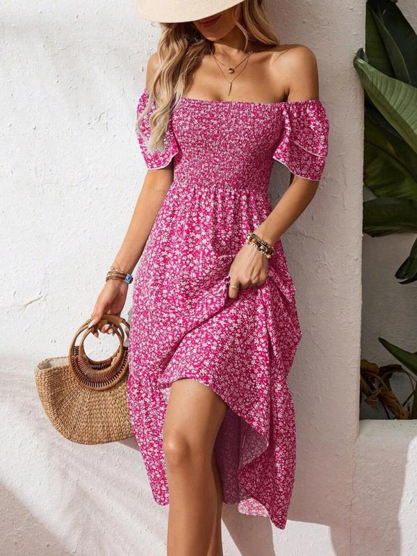 🌈2026 Summer Hot Sale 50% OFF!✨Square Neck Floral Midi Dress – Smocked Bodice, Flowy Tiered Skirt, Romantic🌸
