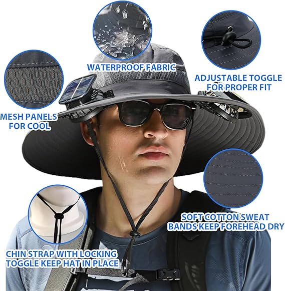 Gorra con Ventilador Refrescante de Verano – Gorra Tipo Cubo Recargable por USB con Ventilador de Circulación de Aire Integrado, Protección Solar para Senderismo, Pesca, Camping, Playa y Aventuras al Aire Libre