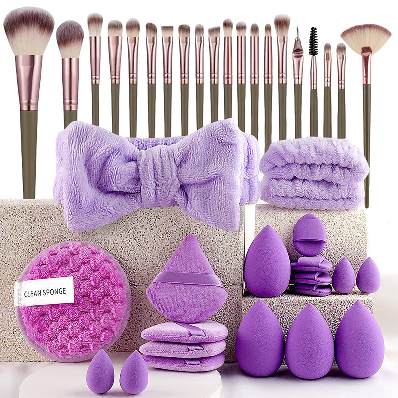 ⏰🔥 ¡50% OFF por Tiempo Limitado! 💄 Set de Brochas y Esponjas de Maquillaje Todo en Uno – Look Profesional Fácil ✨