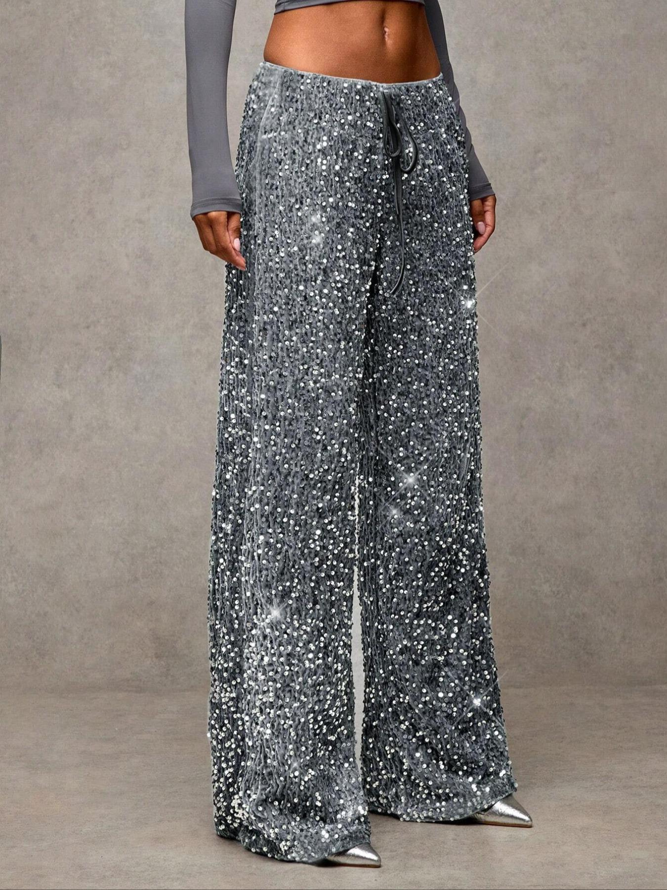 🥰🔥 ¡OFERTA FINAL! 50% de DESCUENTO 💖 Pantalones de pierna ancha con lentejuelas y cinturilla elástica para mujer ✨
