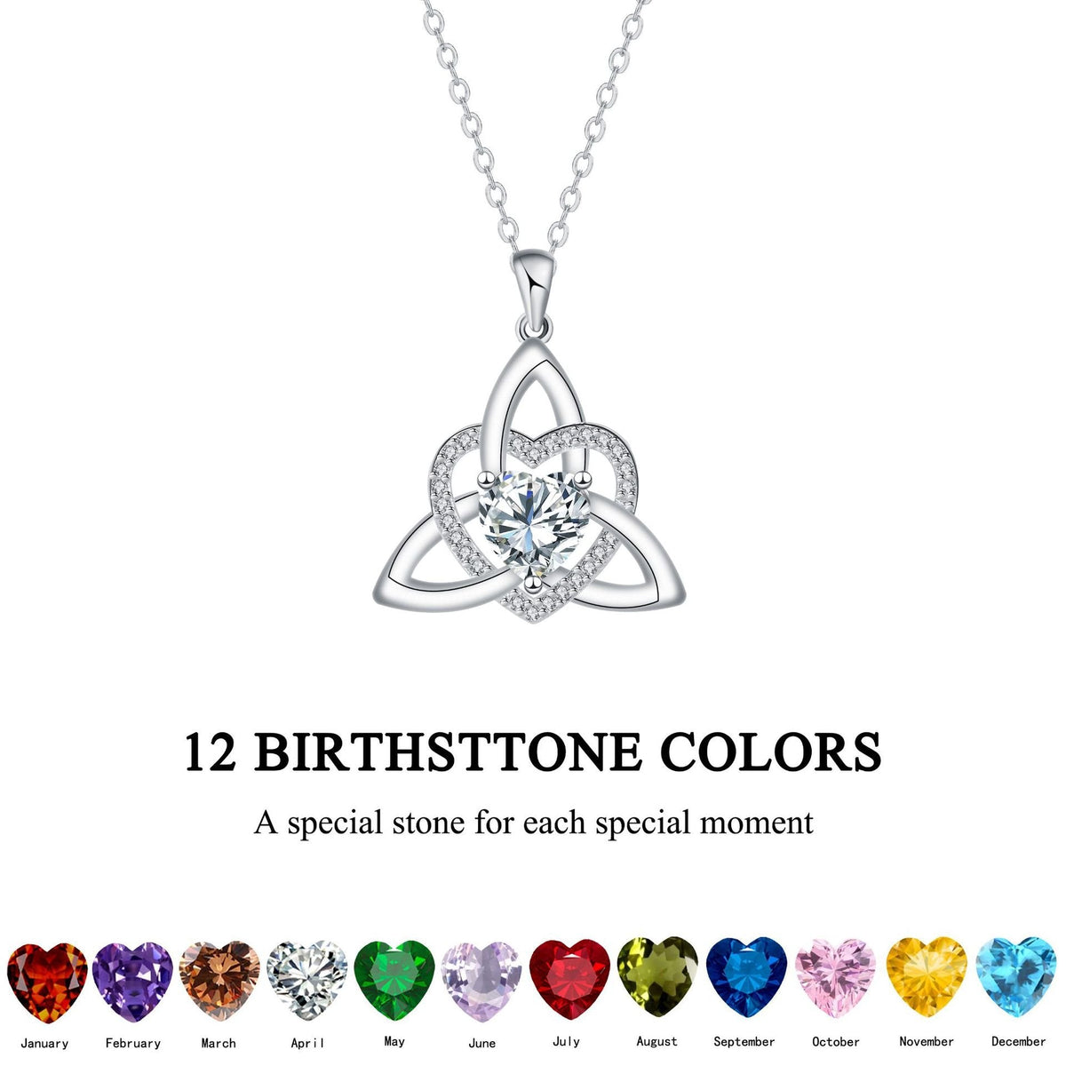 Collar de Corazón con Nudo Celta de la Trinidad✨ Dije de Piedra de Nacimiento
