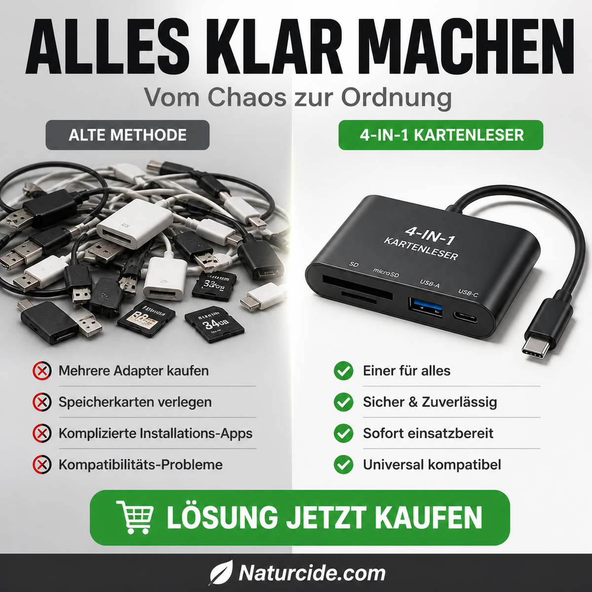 ⏳🔥¡50 % DE DESCUENTO POR TIEMPO LIMITADO! ⏰ 🛒 Lector de Tarjetas de Memoria 3 en 1 para Móvil y Tablet – USB-C, Lightning, USB-A – Plug & Play para iPhone, Android, PC y Mac 📱