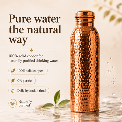 ❤️Frescura de Verano 50% Off!💧Botella de Agua Premium de Cobre Sólido 100% – Sin Plástico e Inspirada en el Ayurveda