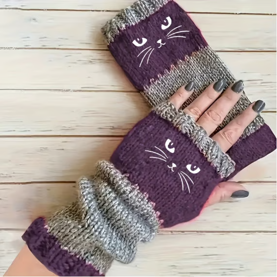 🎁COMPRA 1 Y LLÉVATE 1 GRATIS🐱Guantes Tejidos Sin Dedos con Motivo de Gato