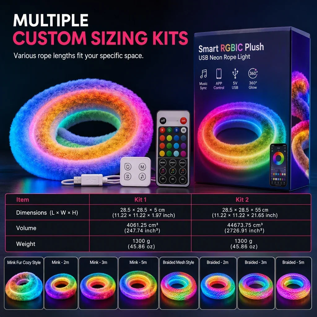 ✨ Save 50%! 🌟 Faux Fur Neon Light Strip – 360° all-round glow ✨