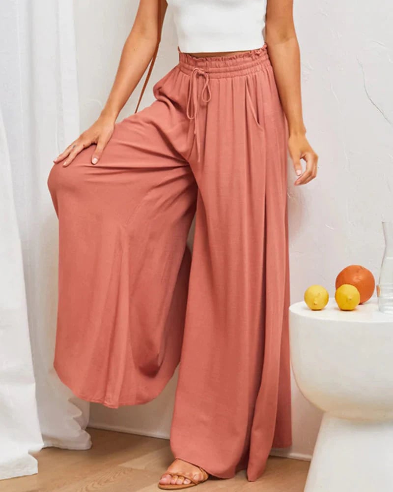 🌞Pantalones de pierna ancha y cintura alta de color liso