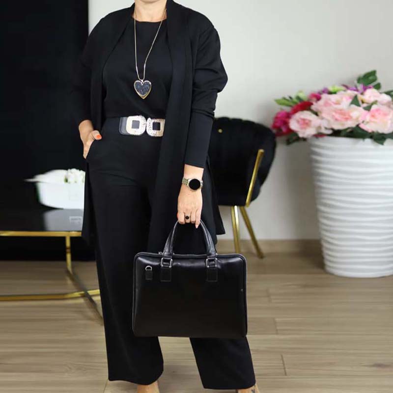 ⏳Oferta especial por tiempo limitado⏰Elegante conjunto de 3 piezas que incluye un cárdigan largo, un top y unos pantalones💞