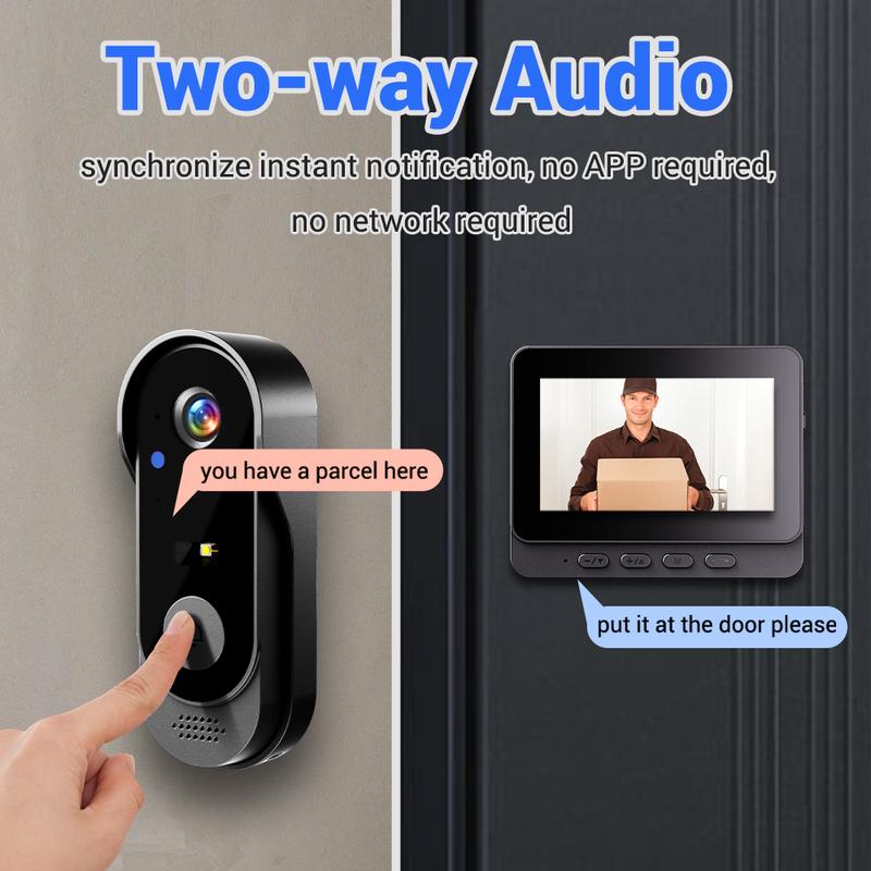 Timbre Inalámbrico con Cámara de Seguridad: 1080P, ángulo de 170°, pantalla de 4.3 pulgadas, resistente al agua para exteriores IPX65, visión nocturna