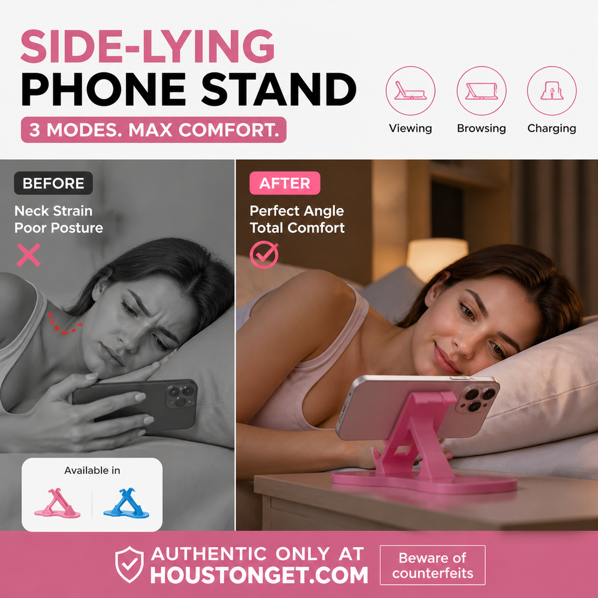 ⏳Time-Limited Special⏰Side‑Lie Friendly Multi‑Angle Phone Stand‑3‑Mode Adjustable Desktop Phone Holder, Stable Hands‑Free Support for Bed, Sofa & Desk Use