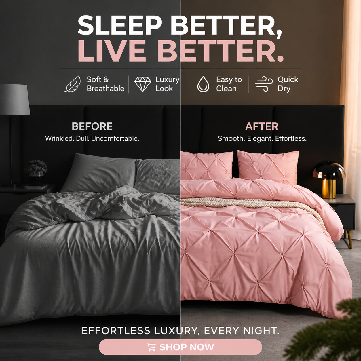 🎁2026 New Arrivals 50% OFF💥Bedsure Soft Pintuck Duvet Set