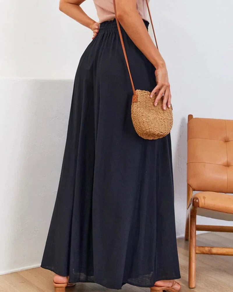 🌞Pantalones de pierna ancha y cintura alta de color liso