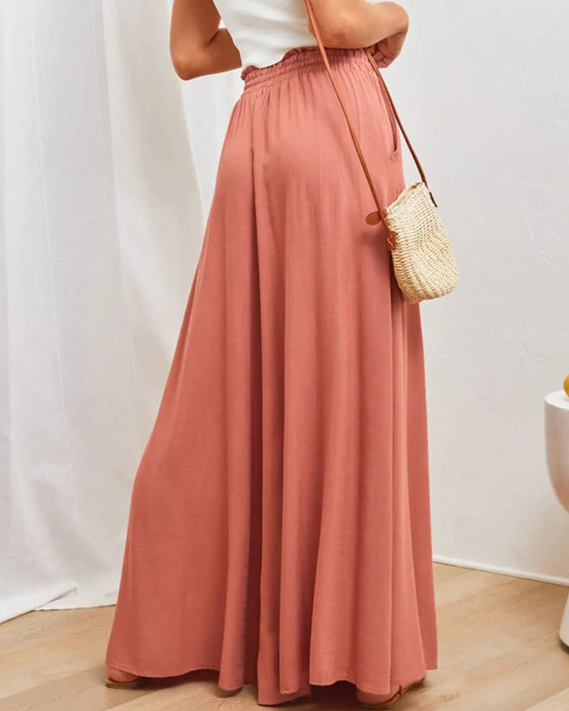 🌞Pantalones de pierna ancha y cintura alta de color liso