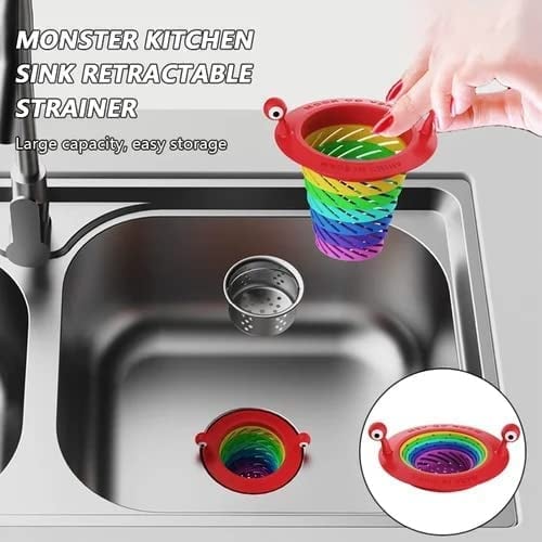 🎁2026 New Arrivals 50% OFF💥Sink Strainer – From £4.99! Monster design, foldable rainbow & large capacity. No more clogs – grab yours! ✅