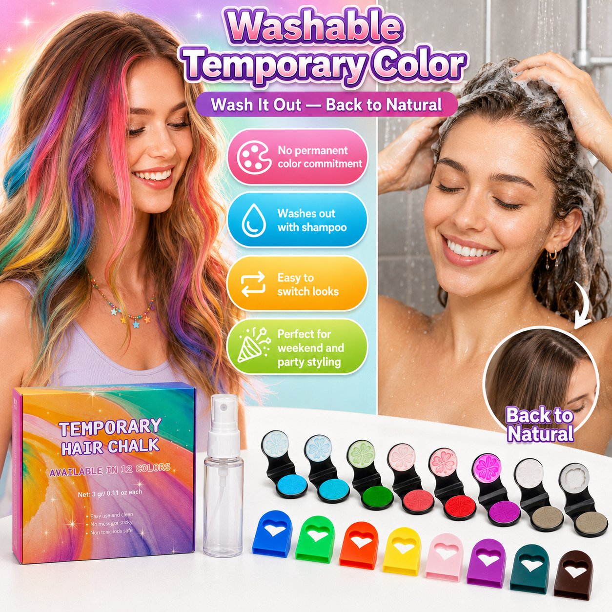 🔥Last Day 50% OFF🌈12-Color Temporary Hair Chalk Applicator Set