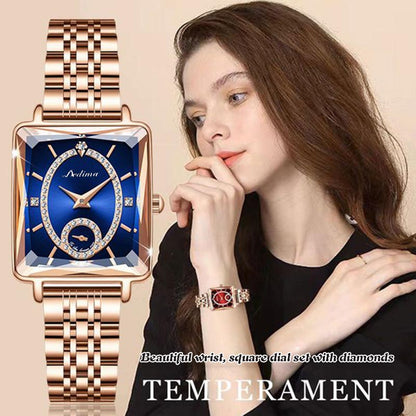 Reloj de Mujer Cuadrado a la Moda con Diamantes Sintéticos en Oro Rosa