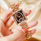 Reloj de Mujer Cuadrado a la Moda con Diamantes Sintéticos en Oro Rosa