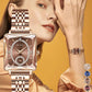 Reloj de Mujer Cuadrado a la Moda con Diamantes Sintéticos en Oro Rosa
