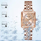 Reloj de Mujer Cuadrado a la Moda con Diamantes Sintéticos en Oro Rosa