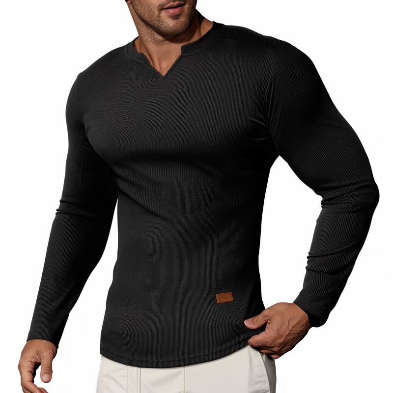 💗PROMOCIÓN DEL ÚLTIMO DÍA - 54% DE DESCUENTO Cuello en V Longline Canalé Camisetas Manga Larga Gimnasio Entrenamiento Atlético Ropa de Hombre Tops