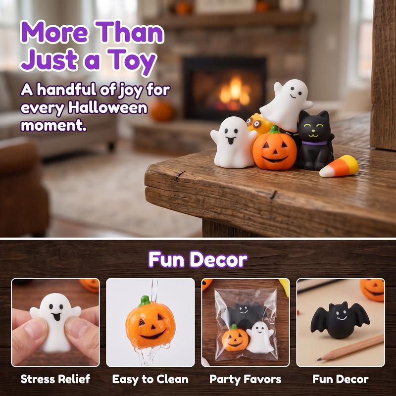 🔥Set de juguetes antiestrés Squishies de Halloween, con formas clásicas de calabaza, fantasma y murciélago, material TPR supersuave con tacto elástico, lavable y duradero, 24 piezas surtidas para regalos de fiesta, premios para el aula y truco o trat